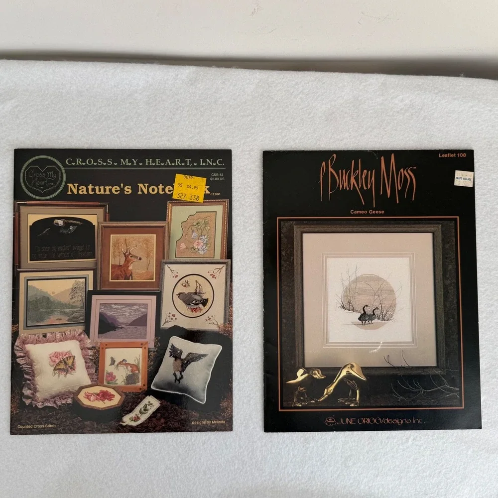 Vintage Cross Stitch Patterns Lot P Buckley Moss Cameo Geese Nature's Notebook